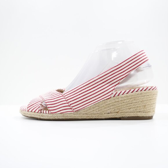 Abella Shiloh Red & Ivory Striped Canvas 2" Wedge Heel Slingback Espadrilles - 9 - Picture 1 of 7
